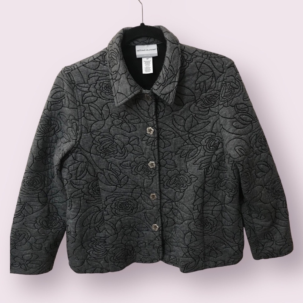 Alfred Dunner Womens Quilted Embroiderd Floral Lightweight Jacket Size 10P